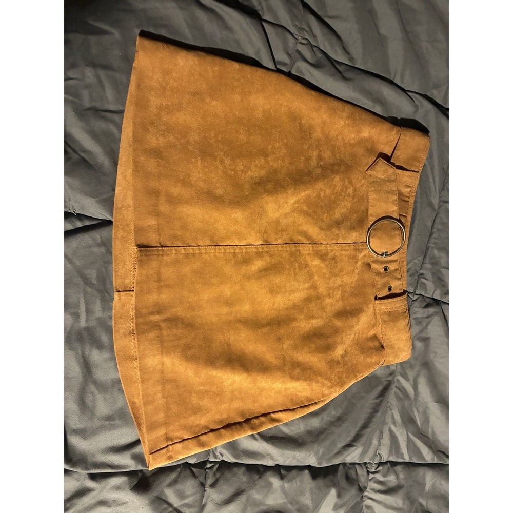 Hollister Tan Faux Suede Leather Mini Skirt Size XS Ultra High Rise Belted
